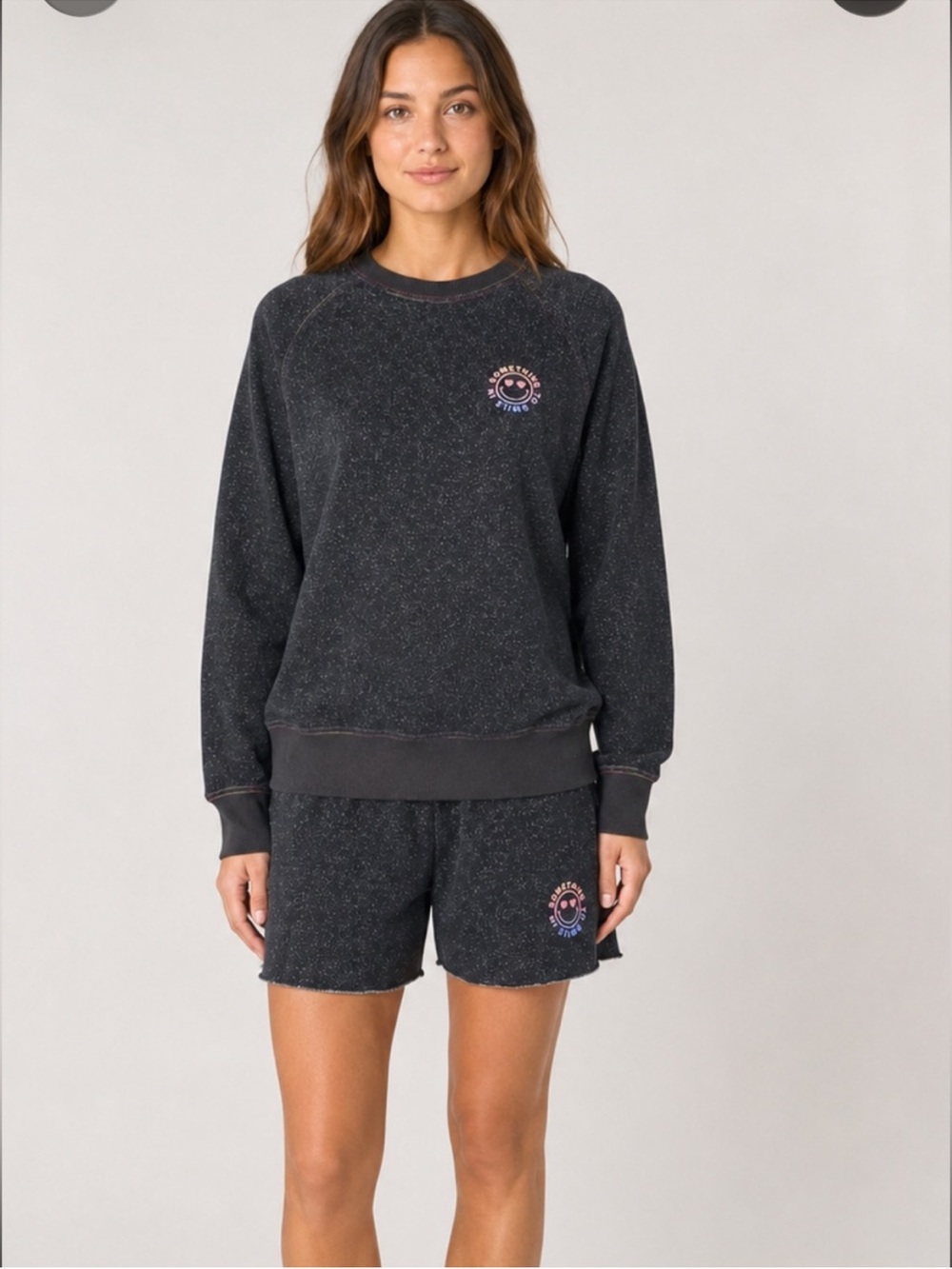 Set! Sweatshirt & Sweat shorts Something Navy Cotton Sparkle Crewneck XS/XS NWT!